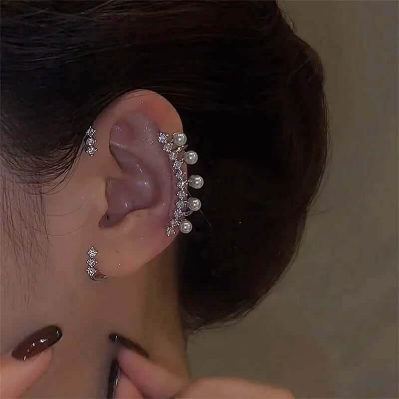 silver pearl ear cuff